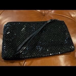 Embellished Black Clutch Purse with Wrist Strap